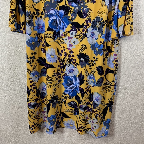 Alexandra Oak Dress Yellow Blue Black Floral XL Stretchy Pullover Polyester - Picture 10 of 11